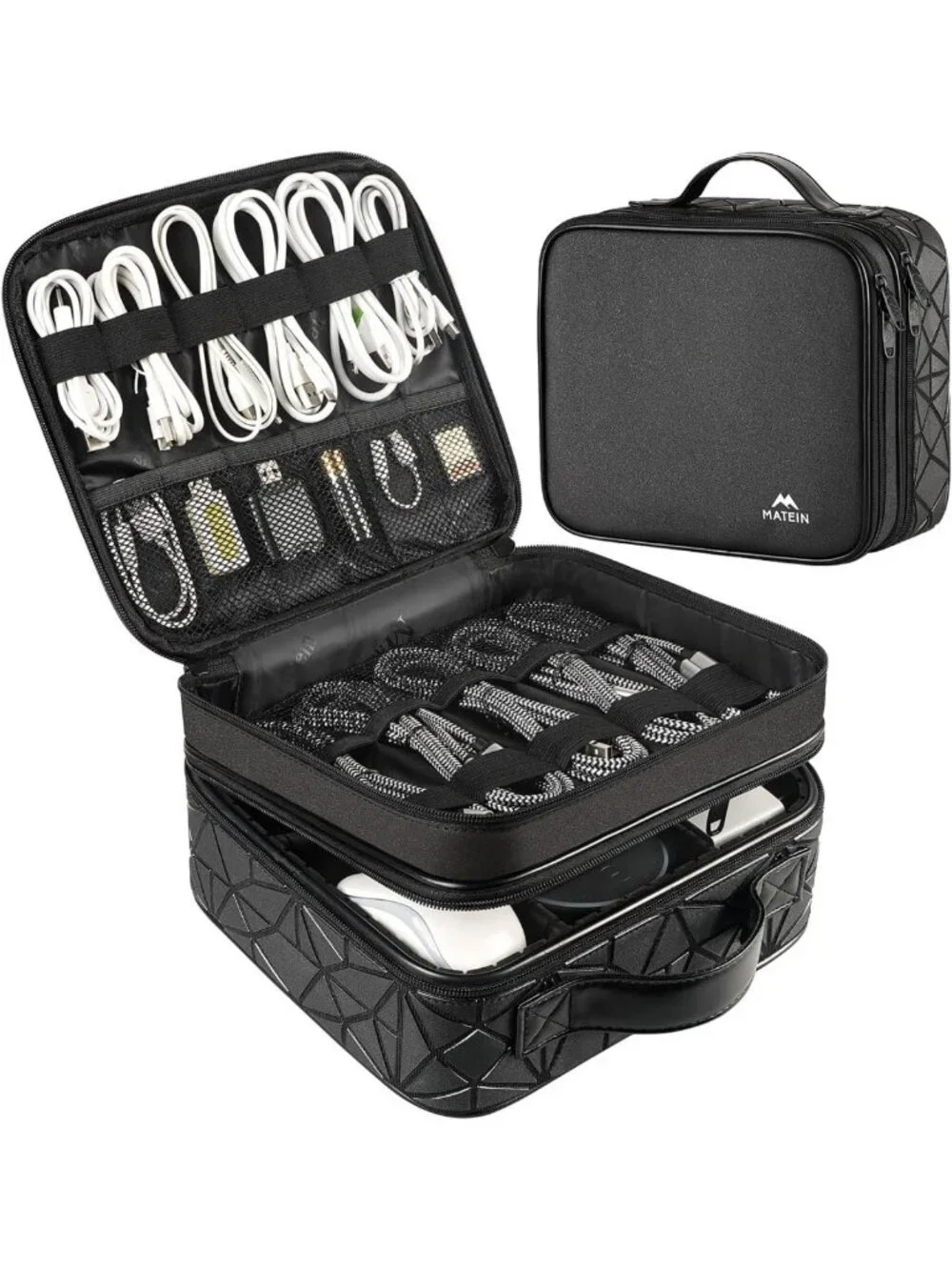 Travel Cable Organizer Bag | Waterproof Tech Storage Case, Double Layer